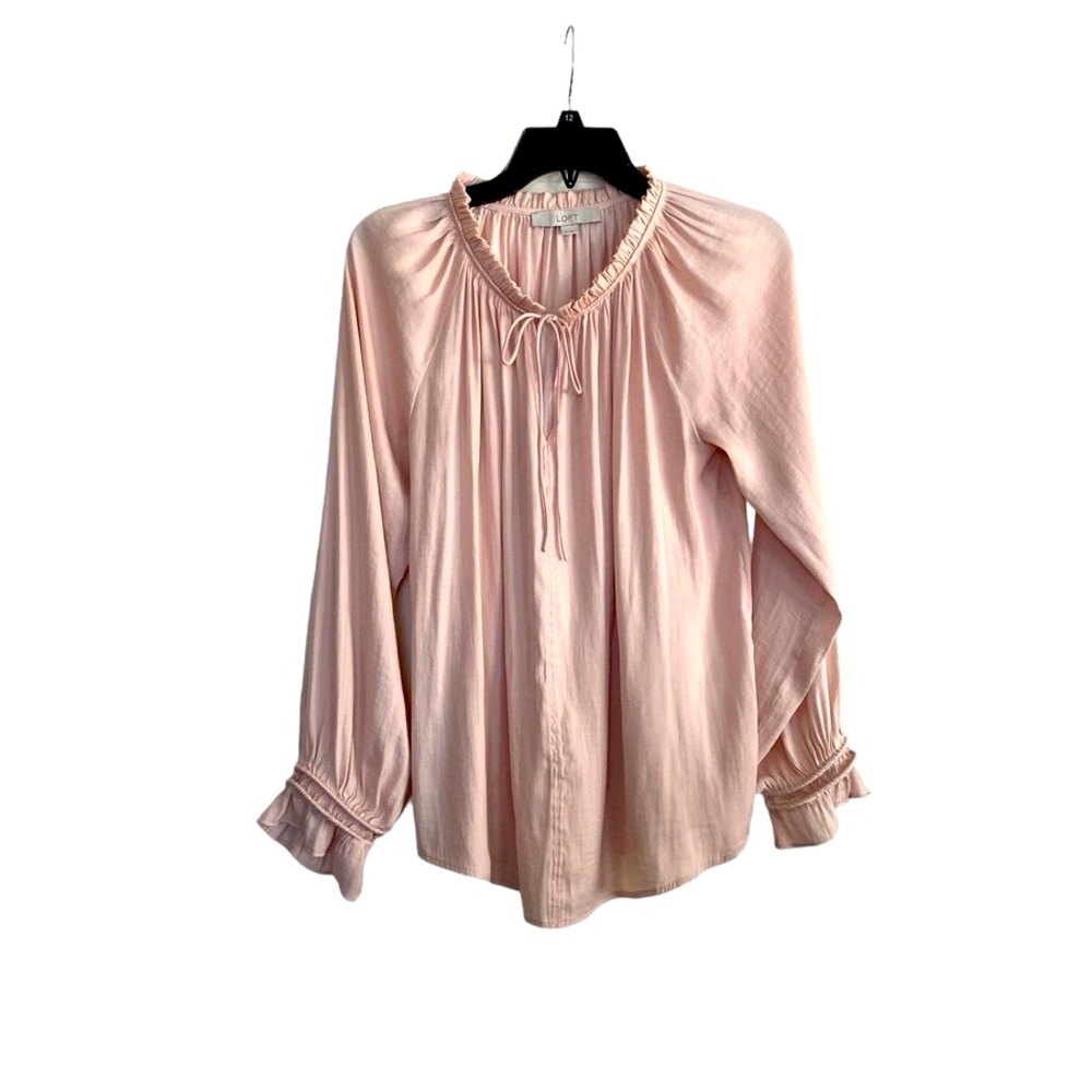 🦋LOFT by Ann Taylor Ballet Pink Ruffle Silk Blouse Size Small